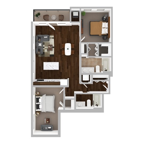 Floor plan for 2 beds, 2 baths, 1140 sqft